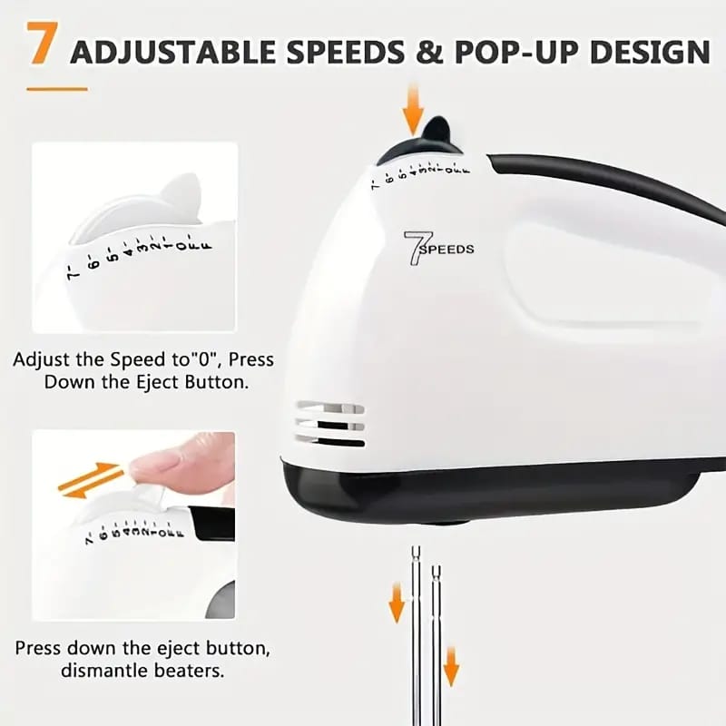 Powerful 7-Speed Handheld Electric Mixer for Effortless Baking and Cooking - Perfect for Whipping Cream, Mixing